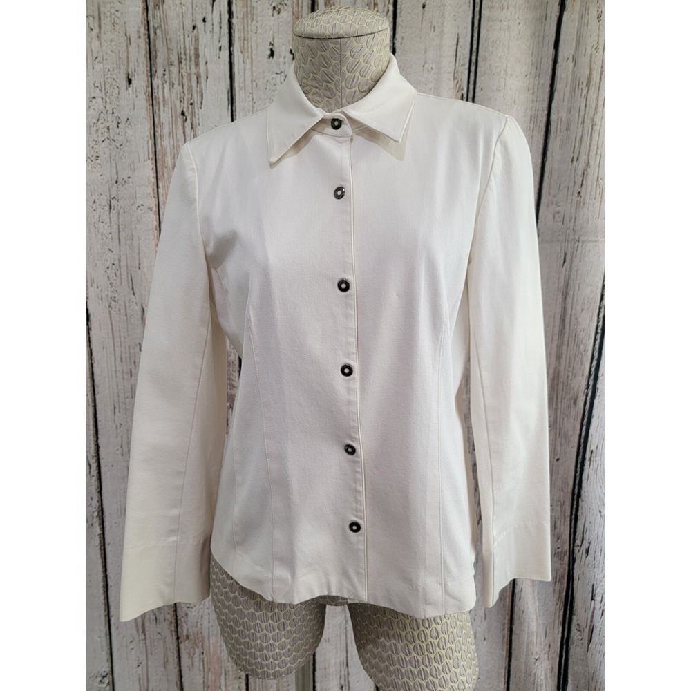 Elliott Lauren White Button‎ Down Long Sleeve Jacket Coat Women's Size 6 EUC